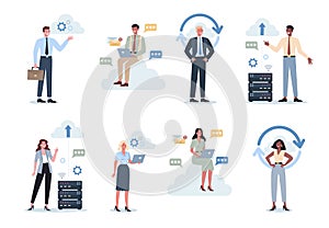 Office people and the cloud technology. Data information exchange,