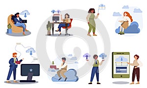 Office people and the cloud technology. Data information exchange,