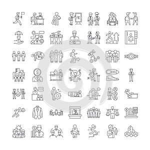 Office people linear icons, signs, symbols vector line illustration set