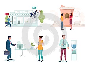 Office people taking coffee break set, vector illustration