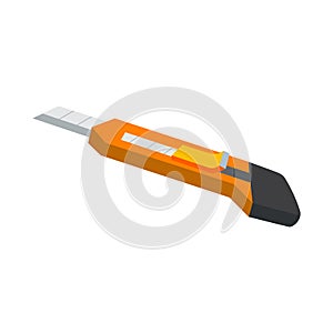 Office plastic paper knife isolated on a white background. Retractable Knife icon in flat style