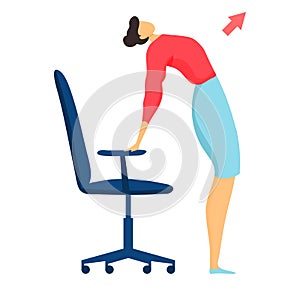 Office pose for healthy lifestyle, isolated on white vector illustration. Success flat fitness for female character