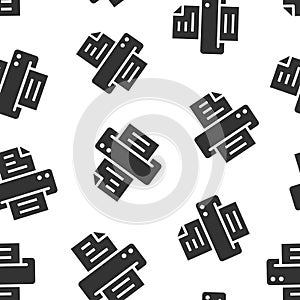 Office printer icon in flat style. Fax vector illustration on white isolated background. Text printout seamless pattern business