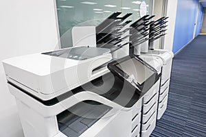 Office printers set up ready for printing business documents