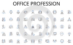 Office profession line icons collection. Settle, Stay, Remain, Reside, Persevere, Persist, Endure vector and linear
