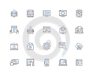 Office program line icons collection. Word, Excel, PowerPoint, Outlook, Access, OneNote, Publisher vector and linear photo