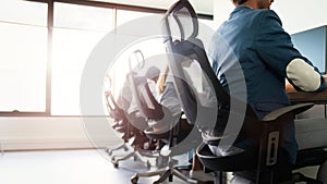 Office with programmer workers working on computers