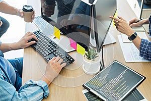 IT office Programmers software development coding technologies On Computer working in a company office