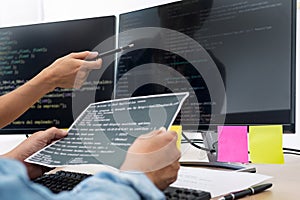 IT office Programmers software development coding technologies On Computer working in a company office