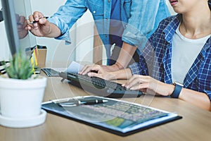 IT office Programmers software development coding technologies On Computer working in a company office