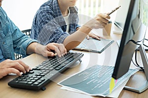 IT office Programmers software development coding technologies On Computer working in a company office