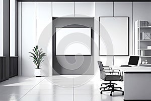 Office room with blank wall mockup space. Generative ai
