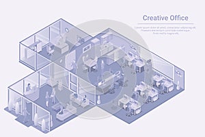 Office room departments Isometric Flat white monochrome vector concept photo