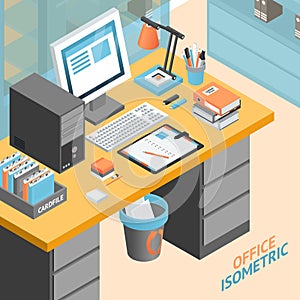 Office Room Isometric Design Concept Illustration