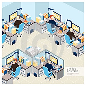 Office routine view in flat design