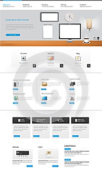 Office scene one page website design template. Vector Eps 10