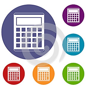 Office, school electronic calculator icons set