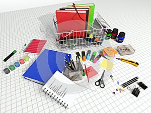 Office and school supplies on a white background