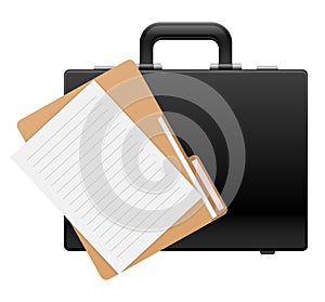 Office set of paper and folder with black briefcase