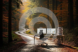 When you are in the forest with your work, it's time to take a break. Generated by AI.