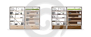 Office shelving flat color vector objects set