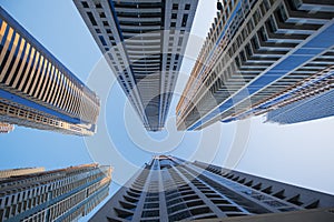 Office skyscrapers on blue sky background