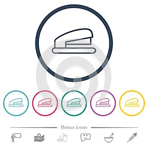 Office stapler outline flat color icons in round outlines photo