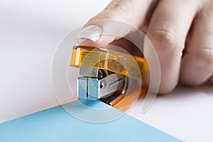 Office stapler ready to staple paper