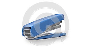 Office stationary Blue stapler with pile of staples isolated on white background with clipping path