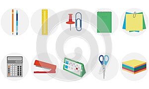 Office stationery in flat style