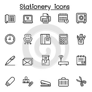 Office stationery icon set in thin line style