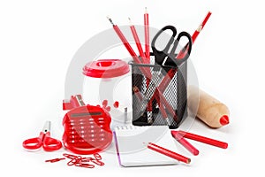 Office and student accessories isolated.