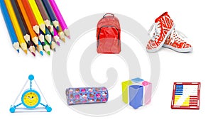Office and student accessories isolated on a white background. B