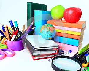 Office and student accessories on a white