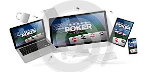 office stuff and devices floating with poker online website