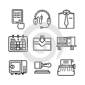 Office Stuff Icon Set Black And White Illustration