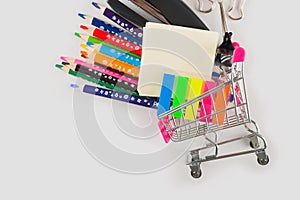 Office supplies close-up and copy space. Back to school. Office supplies, work from home concept