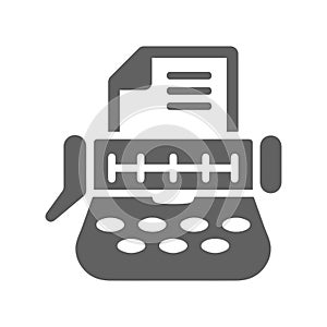 Office supplies, gray typewriter, typing machine icon