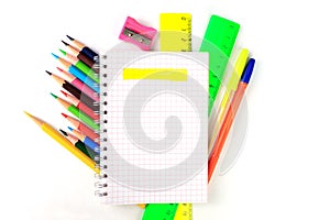 Office supplies: notepad, pencils and writing materials