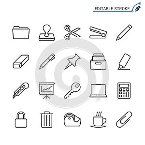 Office supplies outline icon set