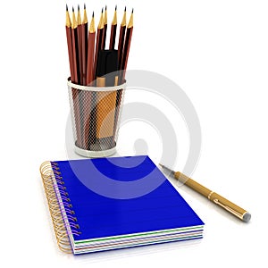 Office supplies and pencils with notepad