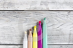 Office supplies for work, sales and study on a wooden background