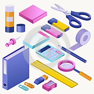 Office supply vector stationery school tools icons and accessories of education assortment pencil marker illustration