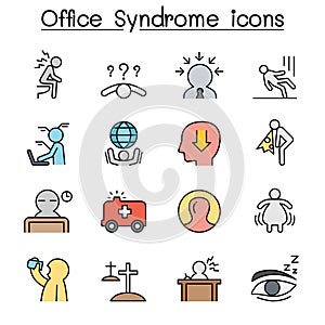 Office syndrome color line icon set vector illustration graphic design