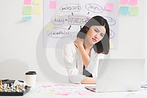 Office syndrome concept. Beautiful young asian businesswoman with office syndrome have problem