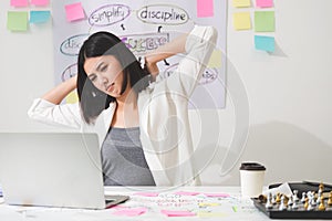 Office syndrome concept. Beautiful young asian businesswoman with office syndrome have problem
