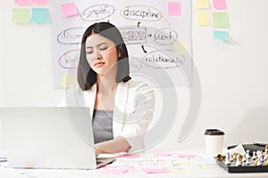 Office syndrome concept. Beautiful young asian businesswoman with office syndrome have problem