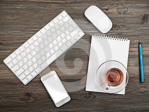 office table with computer keyboard