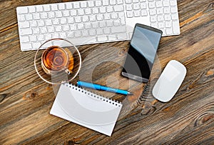 Office table with computer keyboard