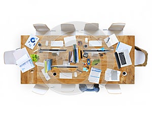 Office Table with Equipments and Chairs photo